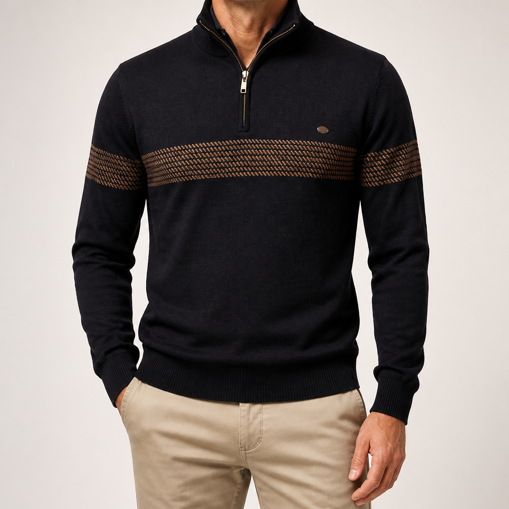 Killian | Mens Half Zip Cotton Sweater Stand Collar Casual, Black