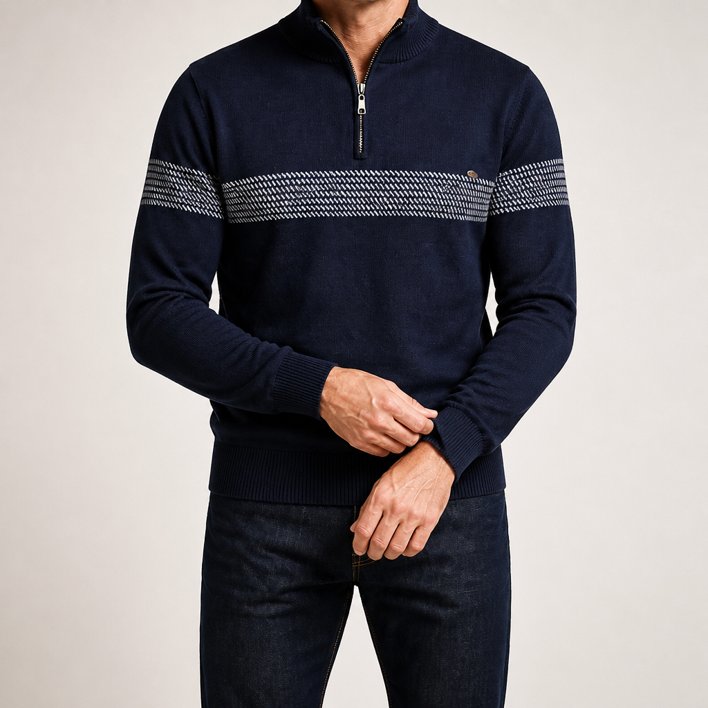 Killian | Mens Half Zip Cotton Sweater Stand Collar Casual, Navy