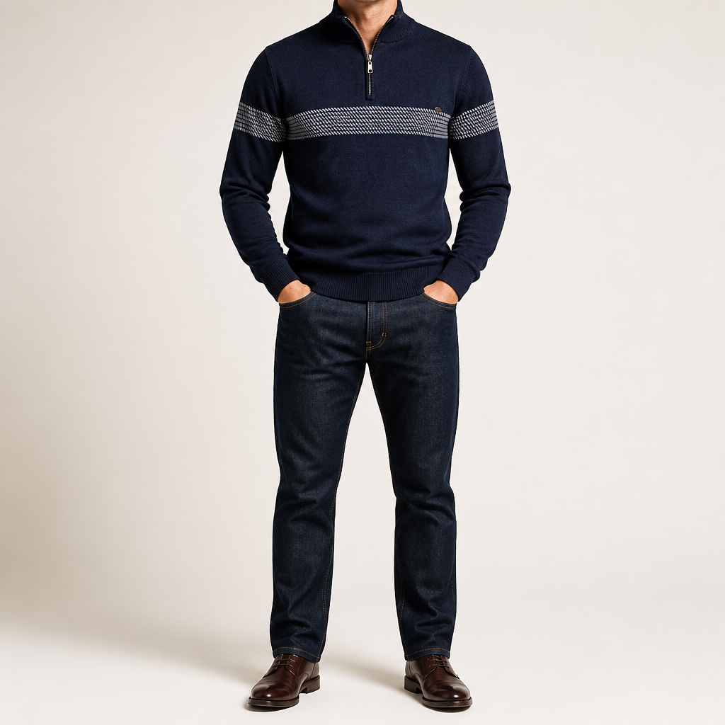 Killian | Mens Half Zip Cotton Sweater Stand Collar Casual, Navy