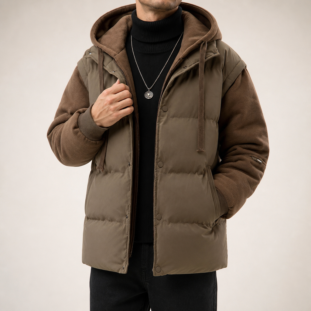 Kit | Mens Winter Puffer Padded Hooded Warm Workwear Coat, Brown