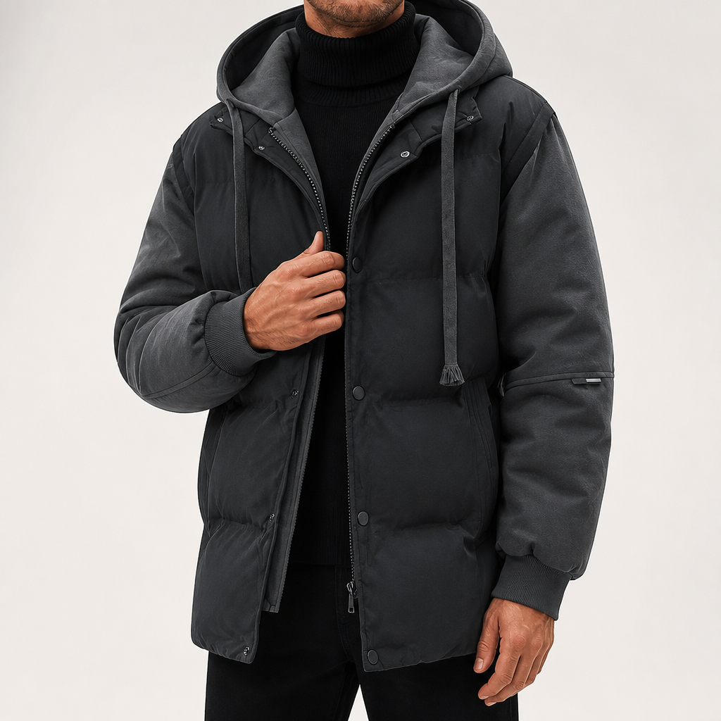 Kit | Mens Winter Puffer Padded Hooded Warm Workwear Coat, Charcoal Grey