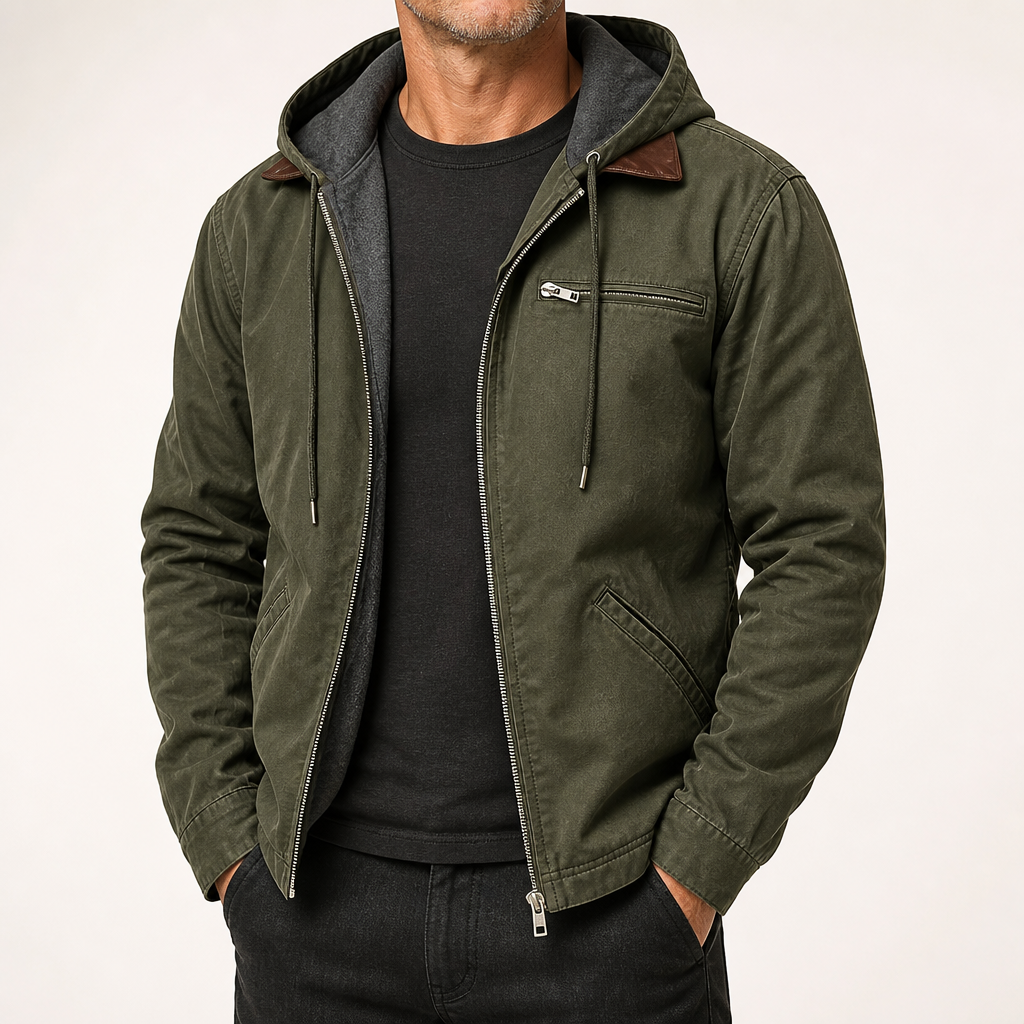 Lachlan | Mens Fleece Lined Hooded Winter Autumn Soft Shell Jacket, Army Green