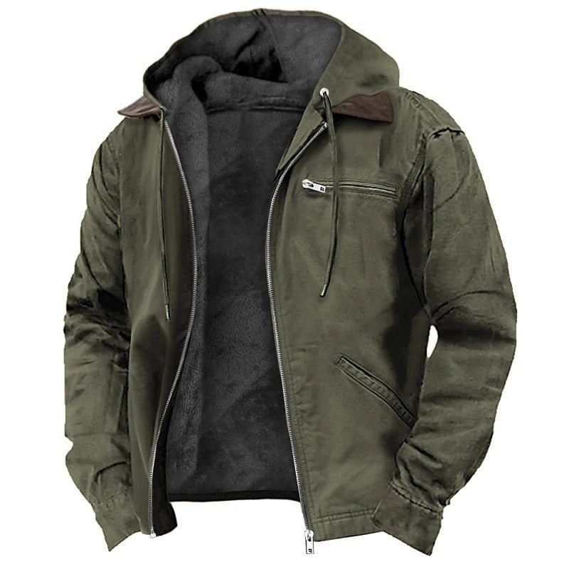 Lachlan | Mens Fleece Lined Hooded Winter Jacket, Army Green