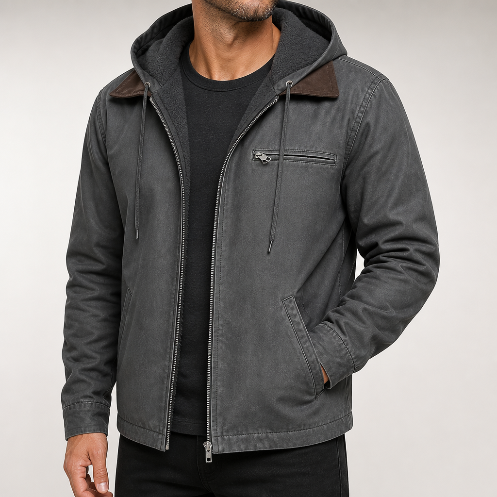 Lachlan | Mens Fleece Lined Hooded Winter Autumn Soft Shell Jacket, Grey