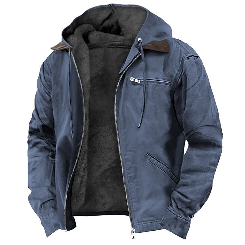 Lachlan | Mens Fleece Lined Hooded Winter Jacket, Navy Blue