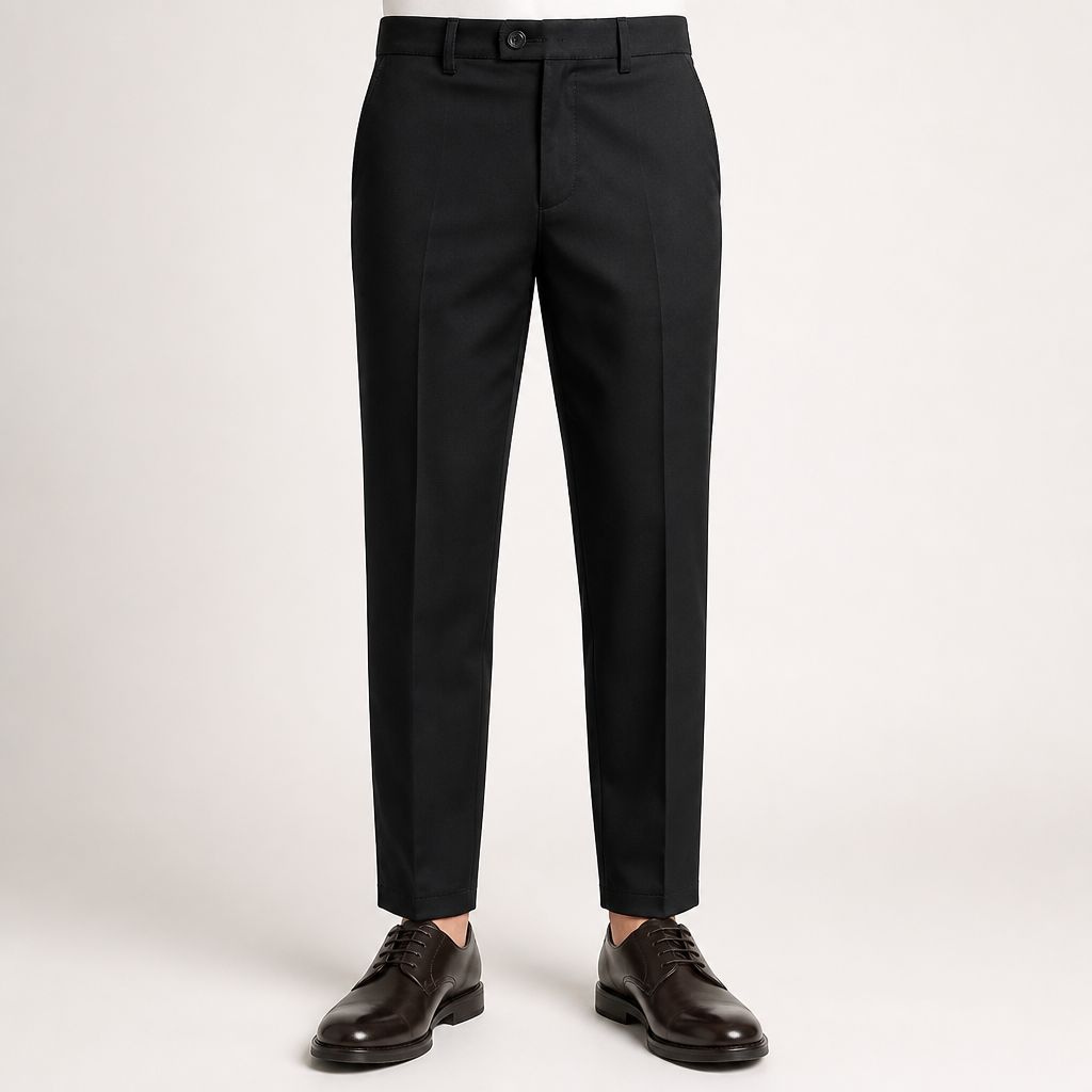 Lachlan | Mens Trousers Slim Fit Straight Leg High Waisted Smart Casual Pants, Black 2