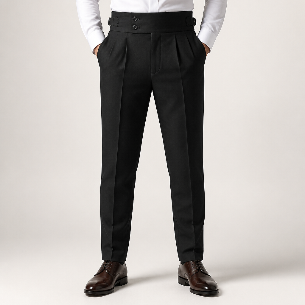 Lachlan | Mens Trousers Slim Fit Straight Leg High Waisted Smart Casual Pants, Black