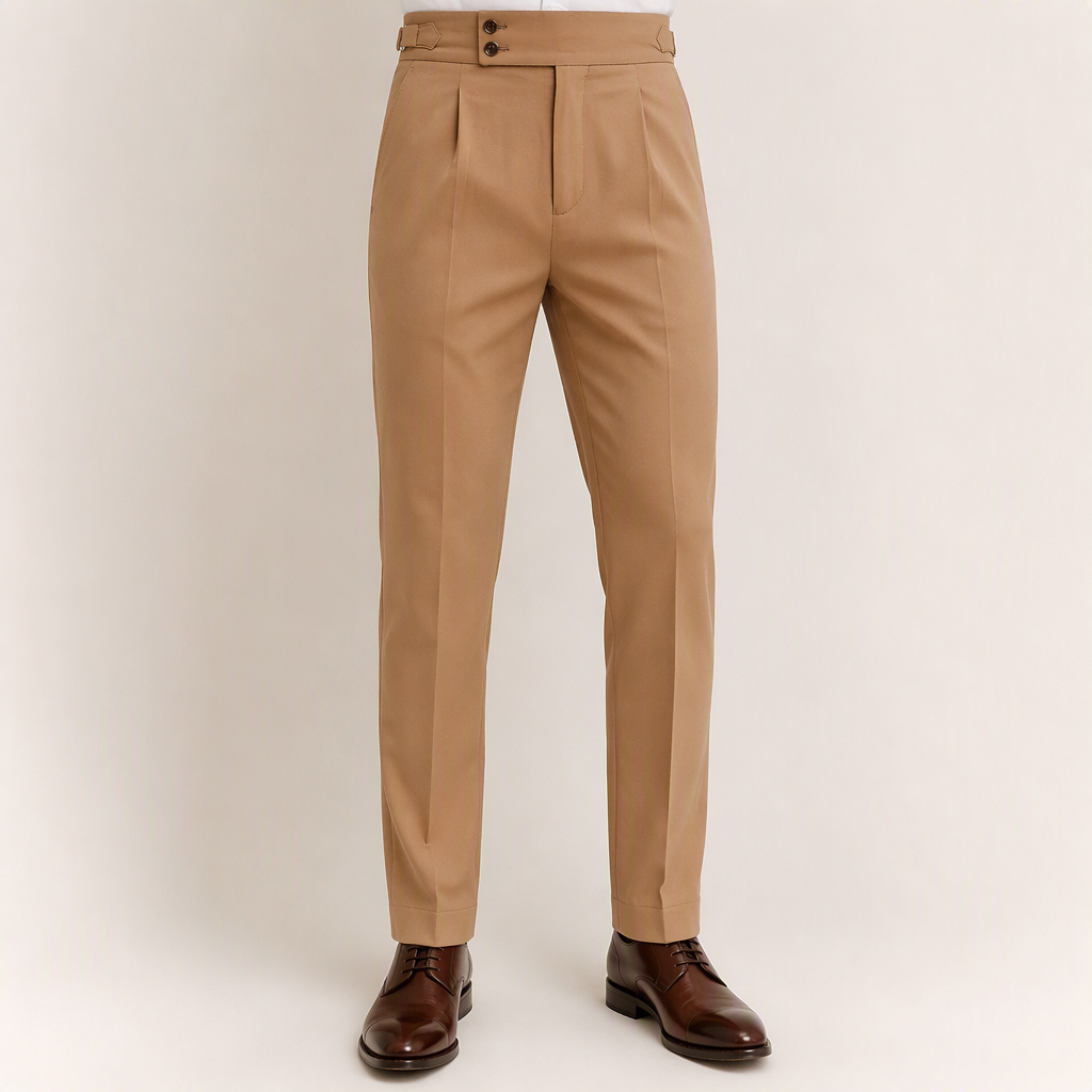 Lachlan | Mens Trousers Slim Fit Straight Leg High Waisted Smart Casual Pants, Brown