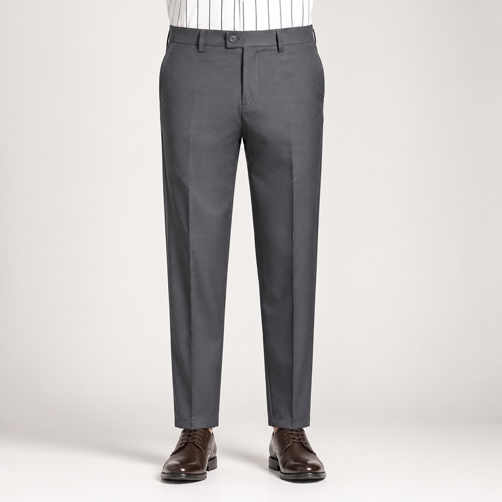 Lachlan | Mens Trousers Slim Fit Straight Leg High Waisted Smart Casual Pants, Dark Gray 2