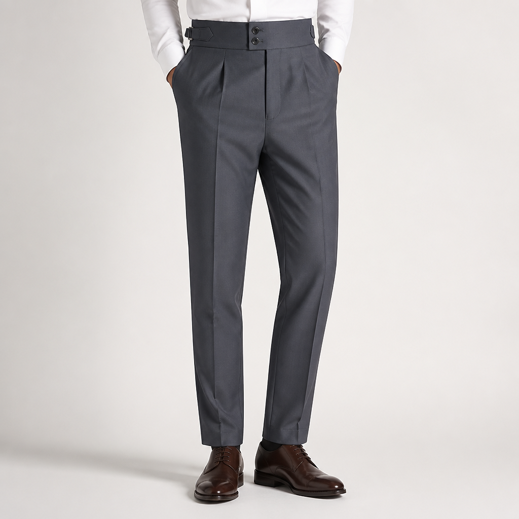 Lachlan | Mens Trousers Slim Fit Straight Leg High Waisted Smart Casual Pants, Dark Gray