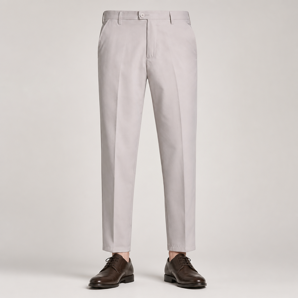 Lachlan | Mens Trousers Slim Fit Straight Leg High Waisted Smart Casual Pants, Light Gray