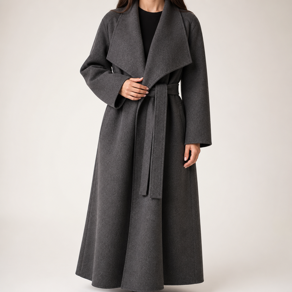 Lachlan | Womens Wool Coat Long Belted Winter Overcoat Trench, Dark Gray
