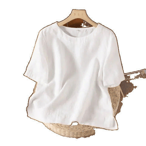 Lavinia | Womens Cotton Linen Short Sleeve Loose Summer Top - 5