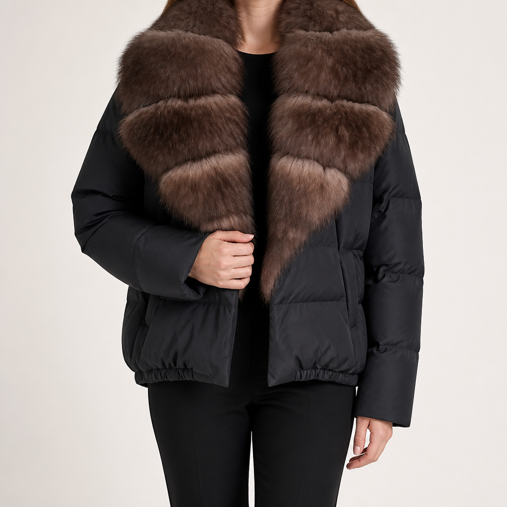 Lavinia | Womens Puffer Jacket Fur Collar Down Warm Winter Coat, Black Coffee