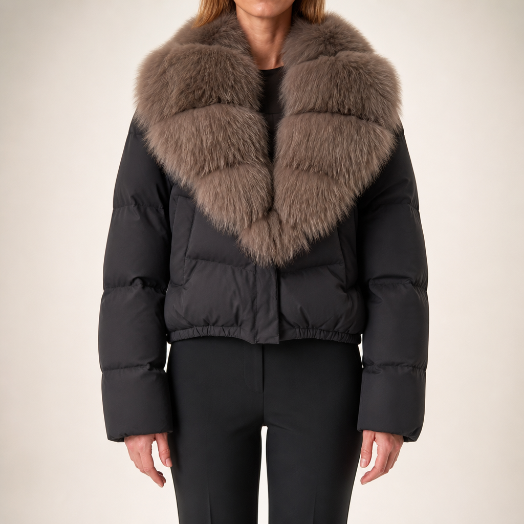 Lavinia | Womens Puffer Jacket Fur Collar Down Warm Winter Coat, Black