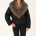 Lavinia | Womens Puffer Jacket Fur Collar Down Warm Winter Coat, Black Mocha