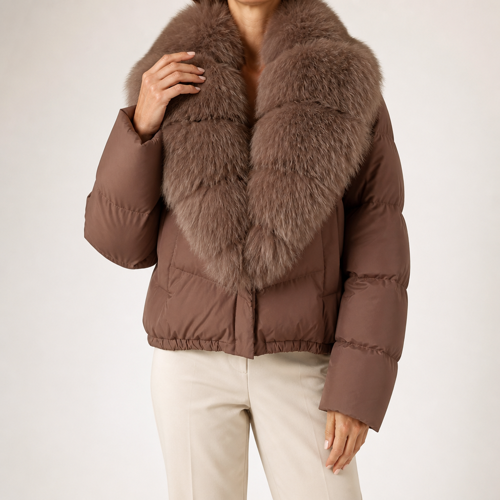 Lavinia | Womens Puffer Jacket Fur Collar Down Warm Winter Coat, Coffee