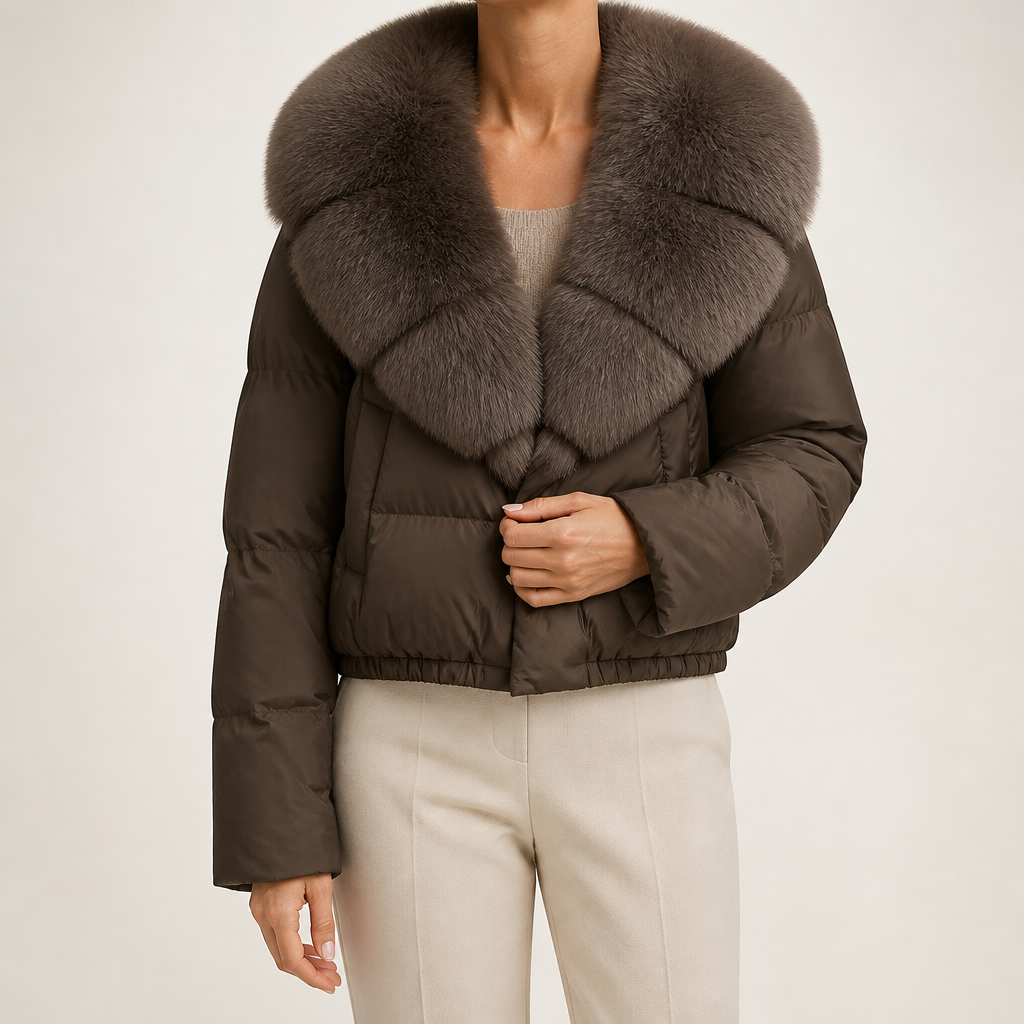 Lavinia | Womens Puffer Jacket Fur Collar Down Warm Winter Coat, Coffee Mocha