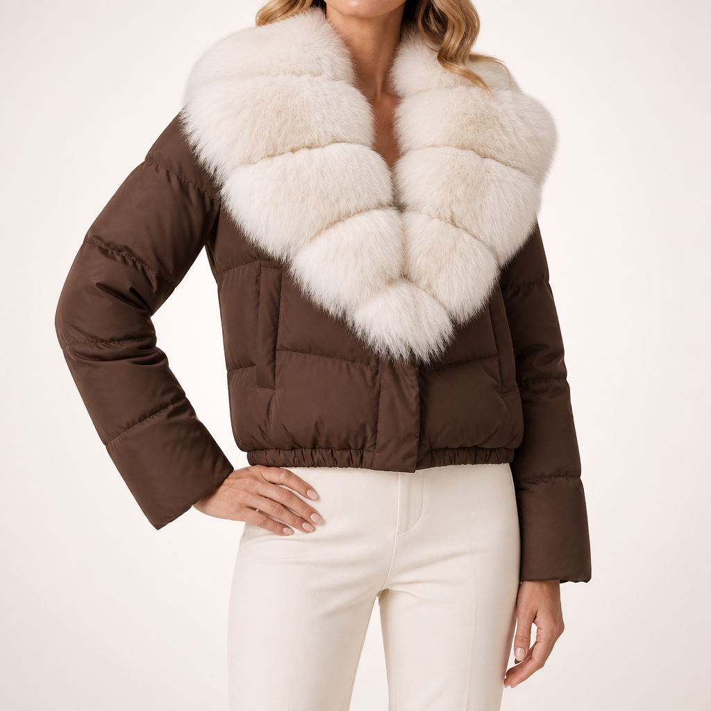 Lavinia | Womens Puffer Jacket Fur Collar Down Warm Winter Coat, Coffee White