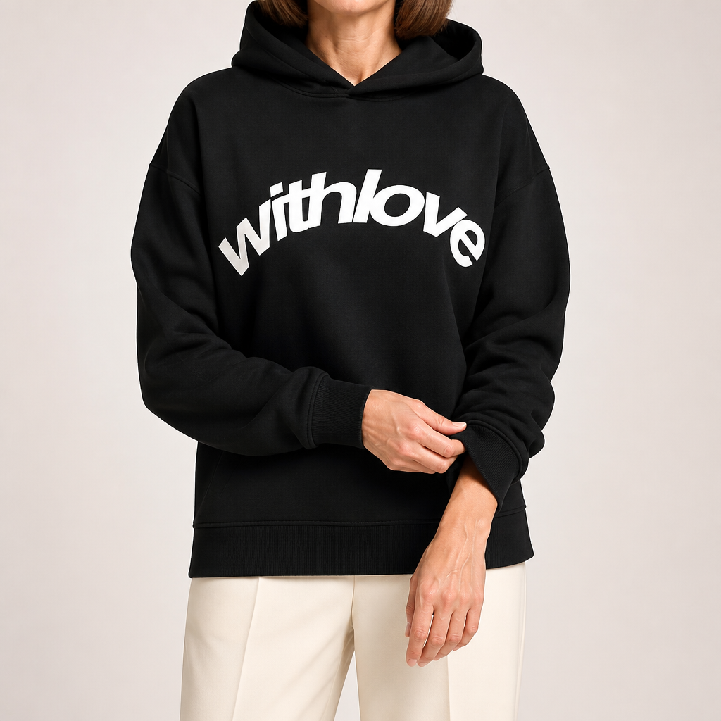 Leif | Womens Hoodies Hooded Sweatshirt Letter Print Long Sleeve Jacket, Black