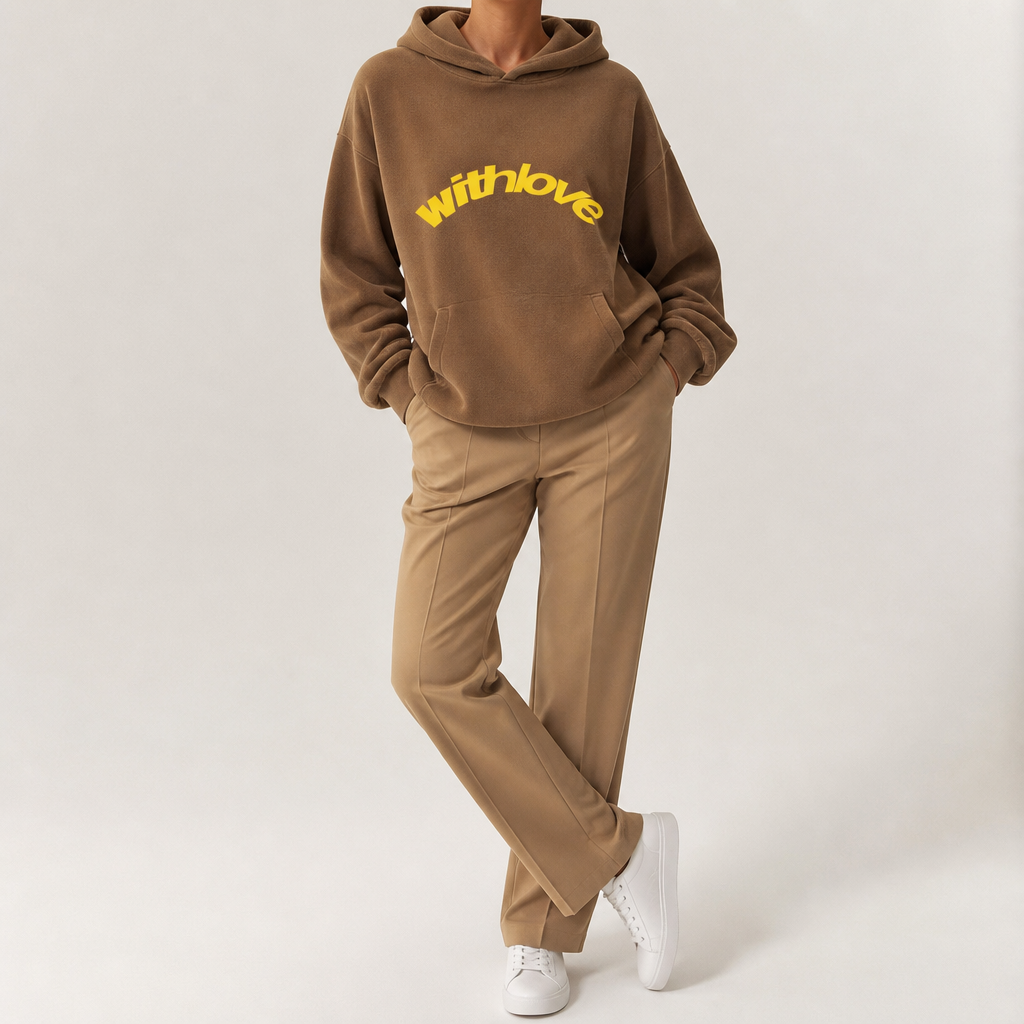 Leif | Womens Hoodies Hooded Sweatshirt Letter Print Long Sleeve Jacket, Coffee