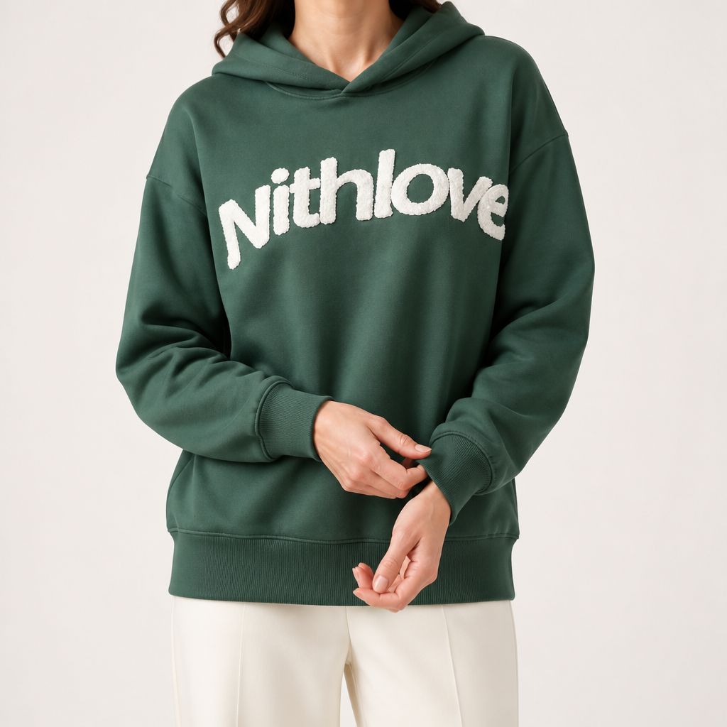 Leif | Womens Hoodies Hooded Sweatshirt Letter Print Long Sleeve Jacket, Dark Green 2
