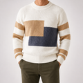 Leland | Mens Knitted Winter Warm Loose Contrast Colour Sweater, Pearl White