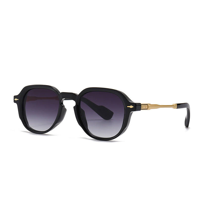 Lennox | Womens Narrow Rectangle Retro Sunglasses - Black / Double Grey Lens