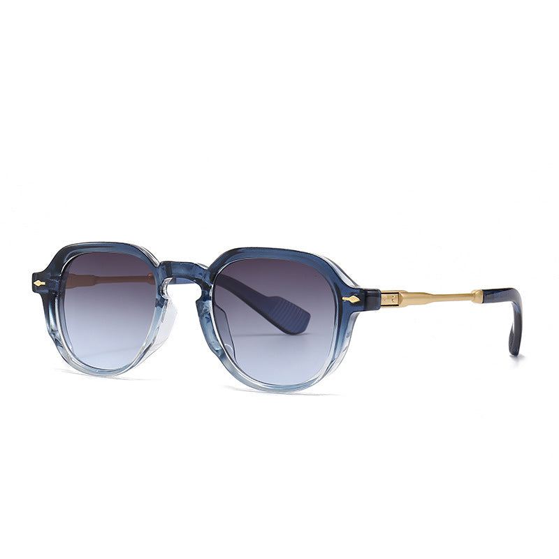 Lennox | Womens Narrow Rectangle Retro Sunglasses - Blue Grey / Tea Blue Lens