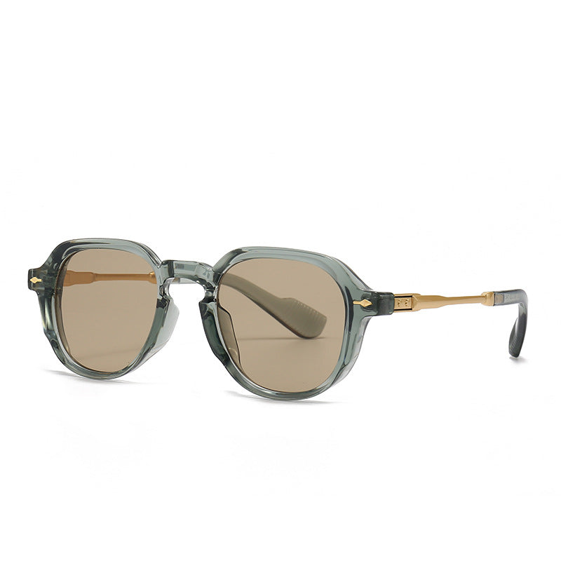 Lennox | Womens Narrow Rectangle Retro Sunglasses - Grey Green / Tea Lens