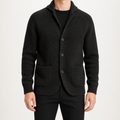 Leopold | Mens Three Button Notch Lapel Knitted Gentleman Cardigan, Black