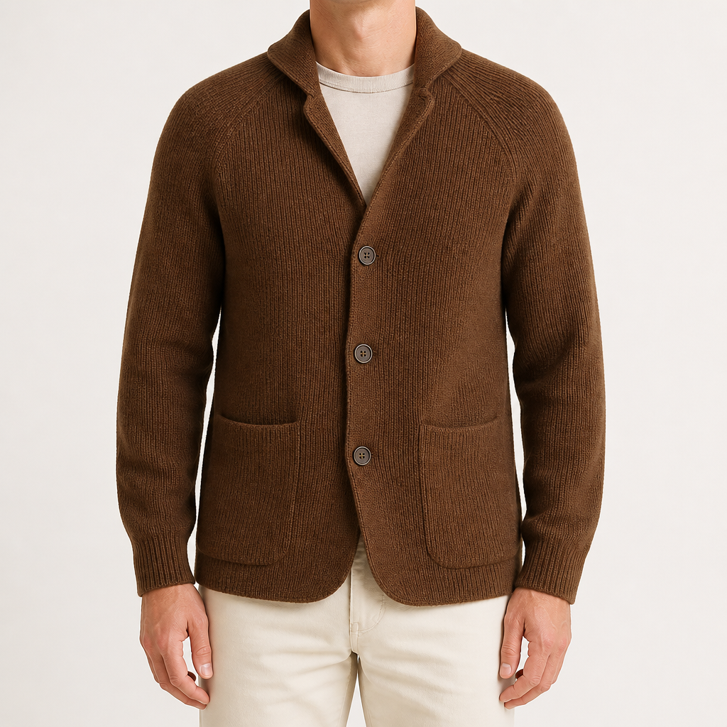 Leopold | Mens Three Button Notch Lapel Knitted Gentleman Cardigan, Brown