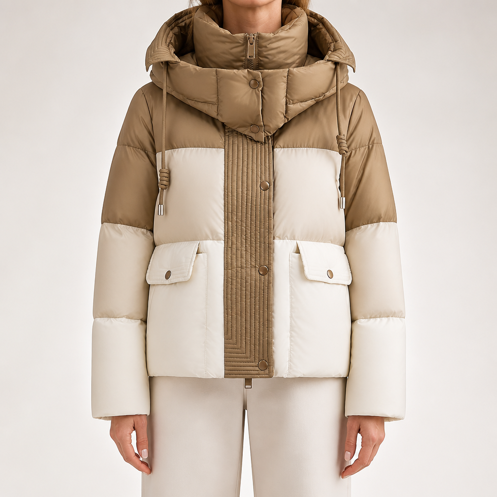 Leopold | Womens Puffer Jacket Down Padded Warm Winter Coat, Khaki White