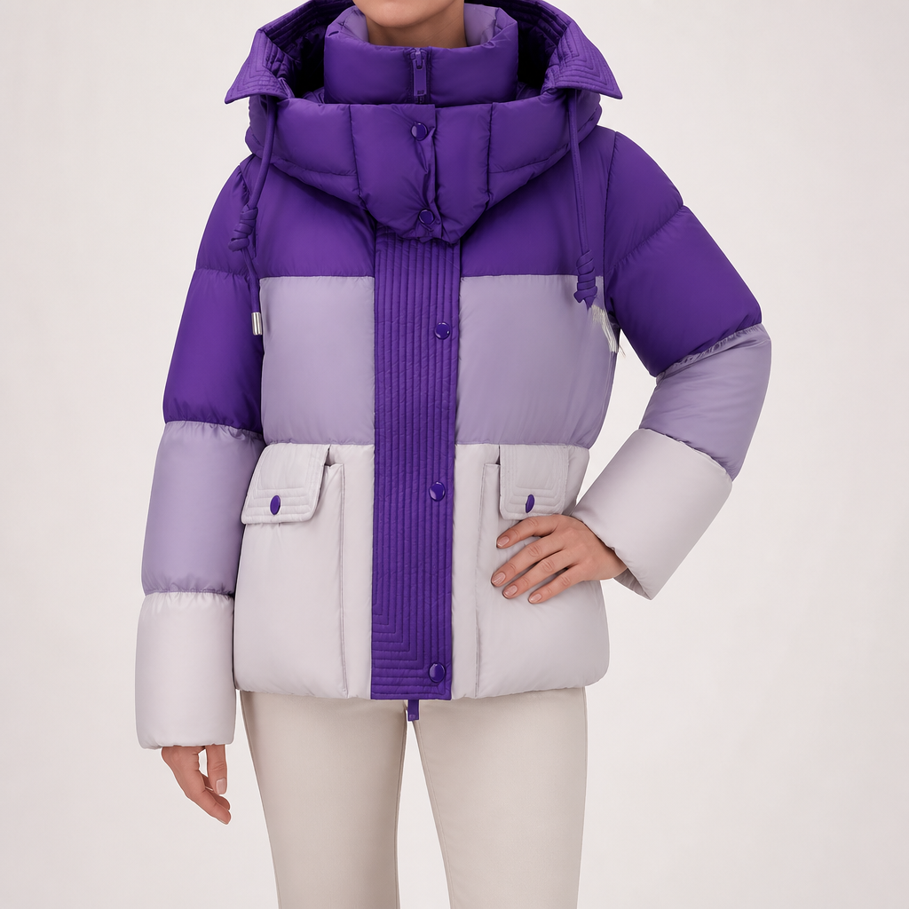 Leopold | Womens Puffer Jacket Down Padded Warm Winter Coat, Purple Beige
