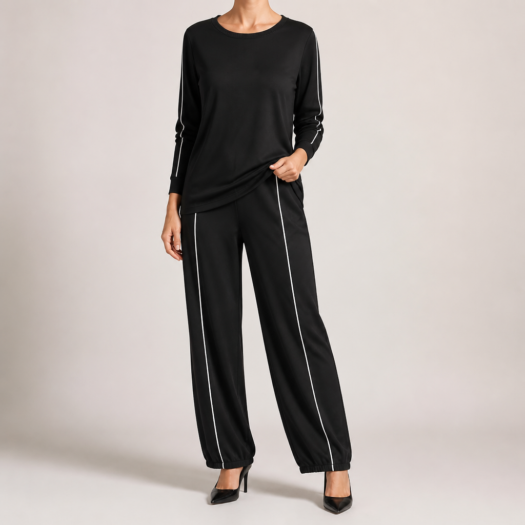 Leopold | Womens Tracksuit Sweatshirt Wide Leg Pants Two Piece Set Loungewear, Black