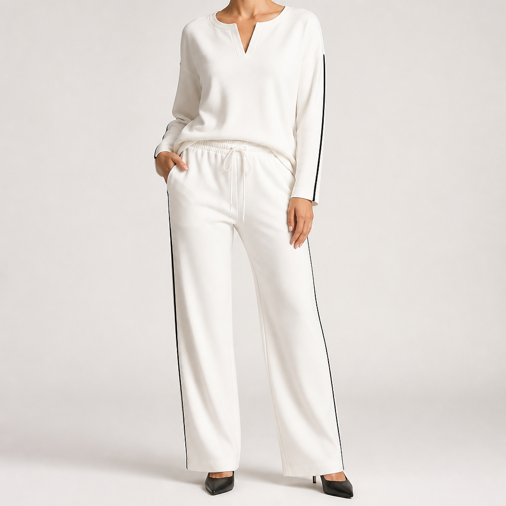 Leopold | Womens Tracksuit Sweatshirt Wide Leg Pants Two Piece Set Loungewear, White