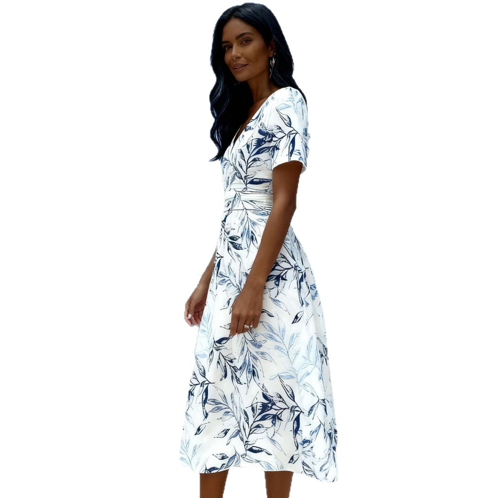 Liana | Womens V Neck Short Sleeve Printed A Line Wedding Guest Dresses - 6