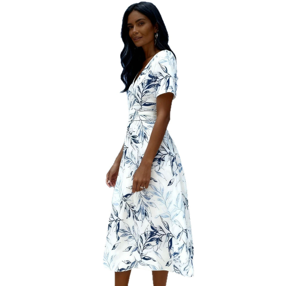 Liana | Womens V Neck Short Sleeve Printed A Line Wedding Guest Dresses - 6