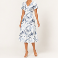 Liana | Womens Wedding Guest V Neck Printed A-Line Summer Dress, Blue