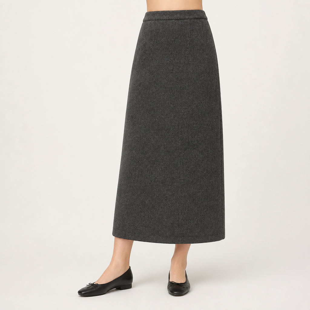 Liesl | Womens Knitted Straight A Line Midi Skirt, Grey