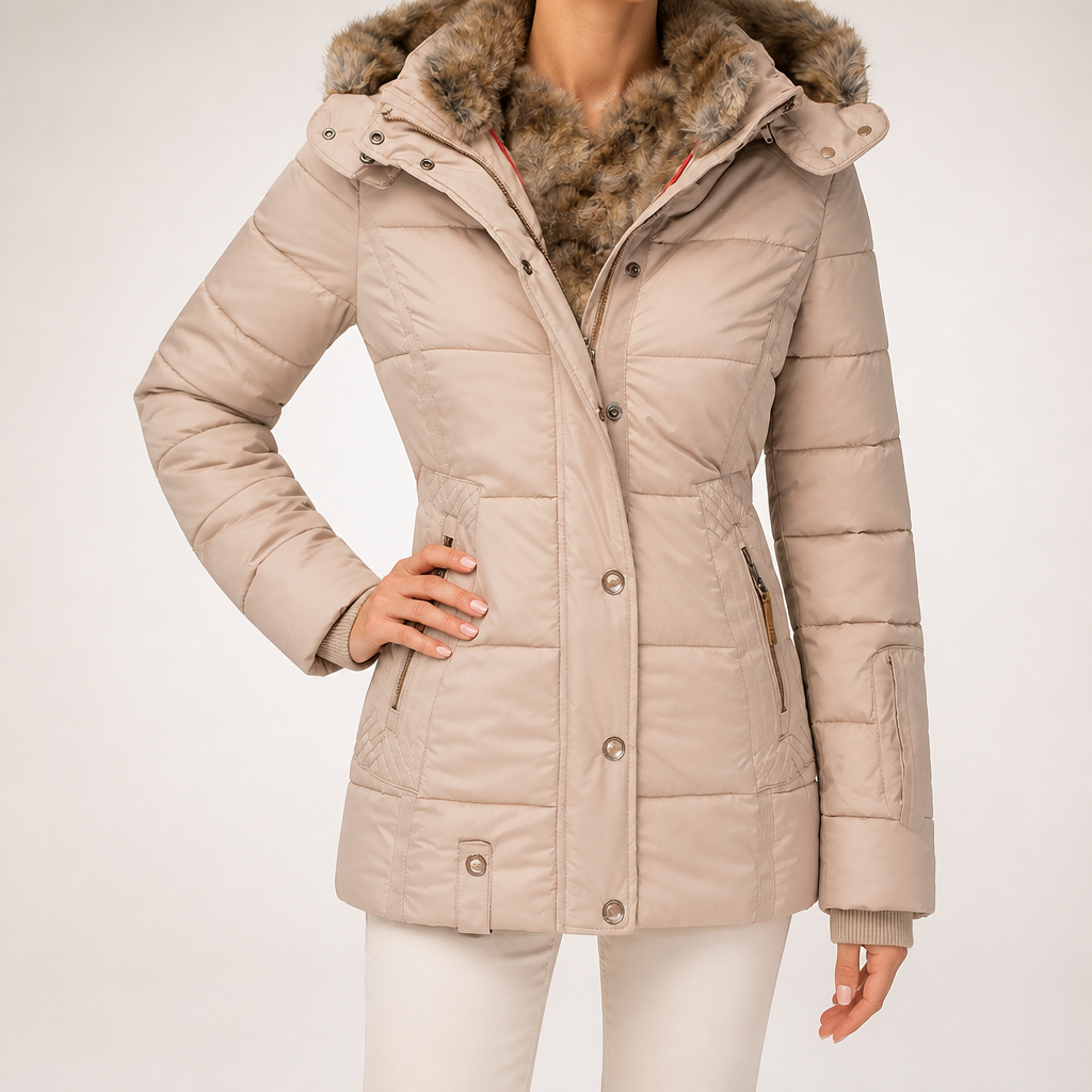 Linnea | Womens Parka Coat Fur Collar Padded Warm Winter Coat, Apricot