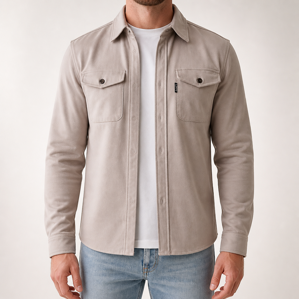 Lionel | Mens Long Sleeve Button Up Shirt Black Jacket, Apricot
