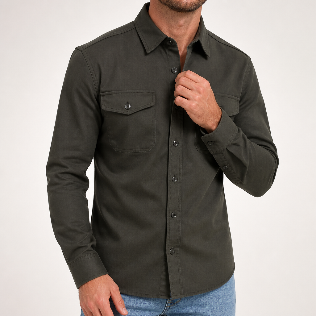 Lionel | Mens Long Sleeve Button Up Shirt Black Jacket, Army Green