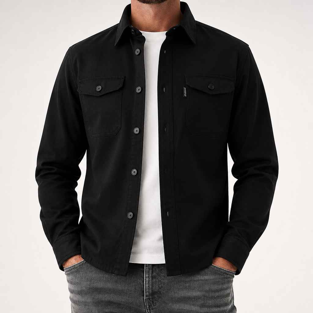 Lionel | Mens Long Sleeve Button Up Shirt Black Jacket, Black