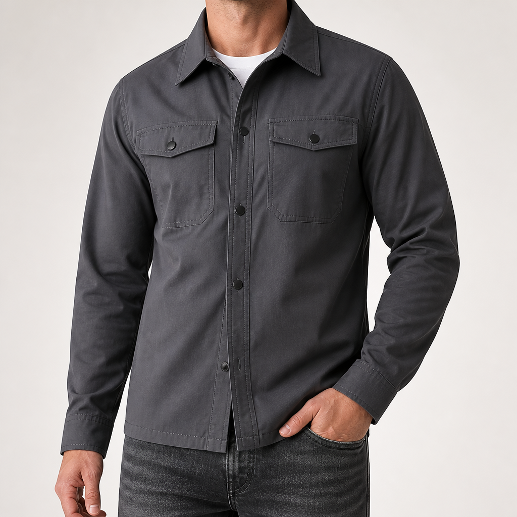 Lionel | Mens Long Sleeve Button Up Shirt Black Jacket, Dark Grey