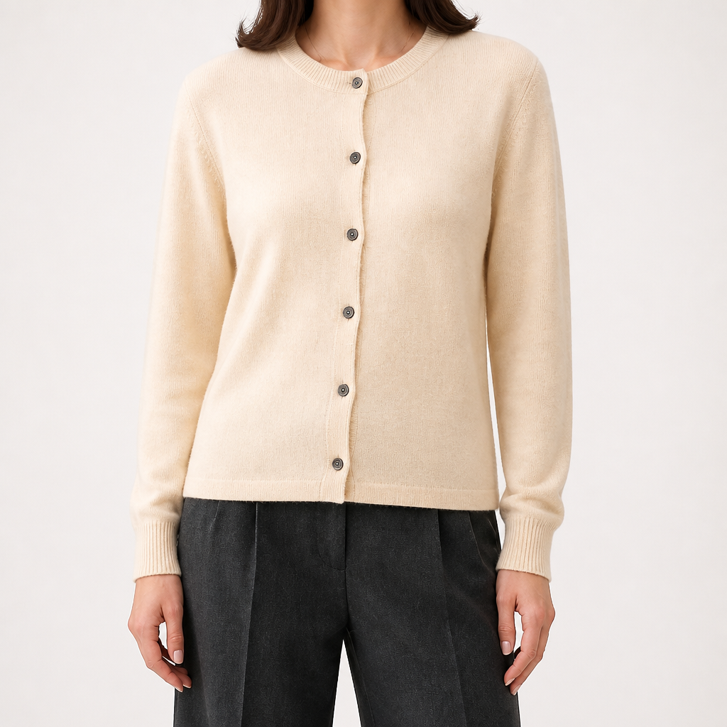 Liv | Womens Cardigan Round Neck Cropped Knitted Jumper Cardigan, Beige