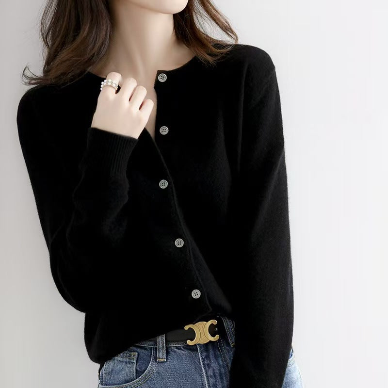 Liv | Womens Round Neck Cropped Knit Cardigan - Black
