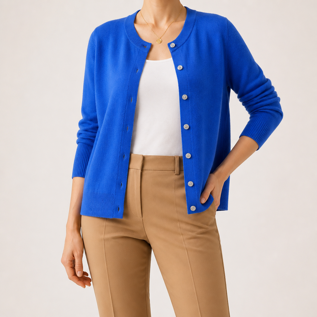 Liv | Womens Cardigan Round Neck Cropped Knitted Jumper Cardigan, Blue