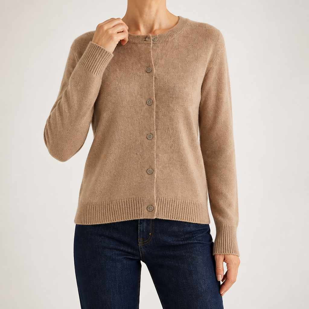Liv | Womens Cardigan Round Neck Cropped Knitted Jumper Cardigan, Camel
