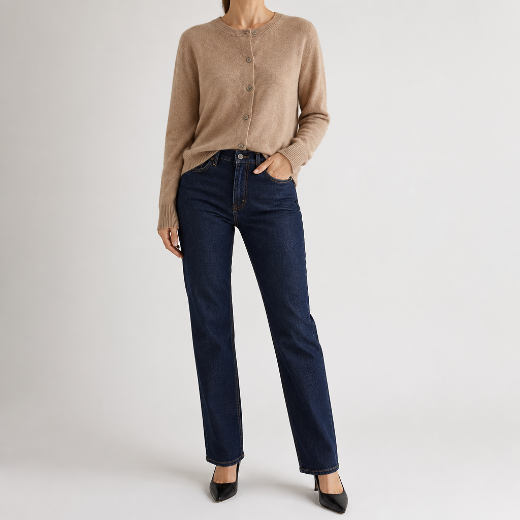 Liv | Womens Cardigan Round Neck Cropped Knitted Jumper Cardigan, Camel